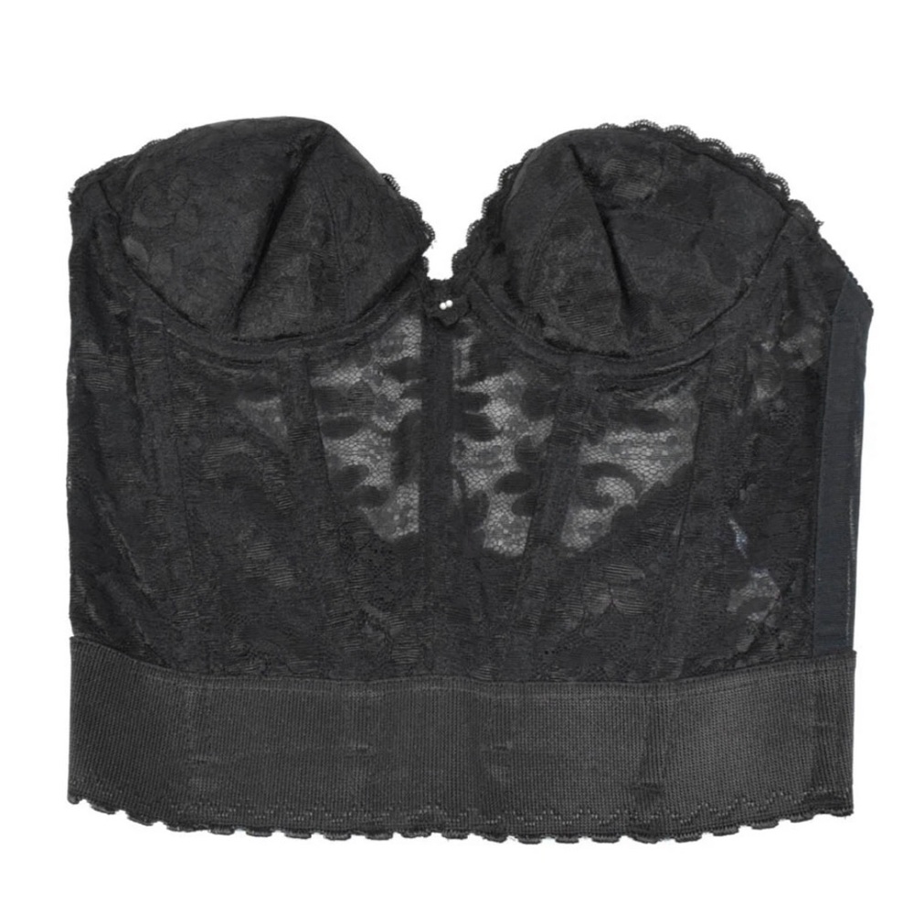 Vintage JC Penney Adonna Black Lace Low Back Strapless Boned Bustier Bra Sz 32B